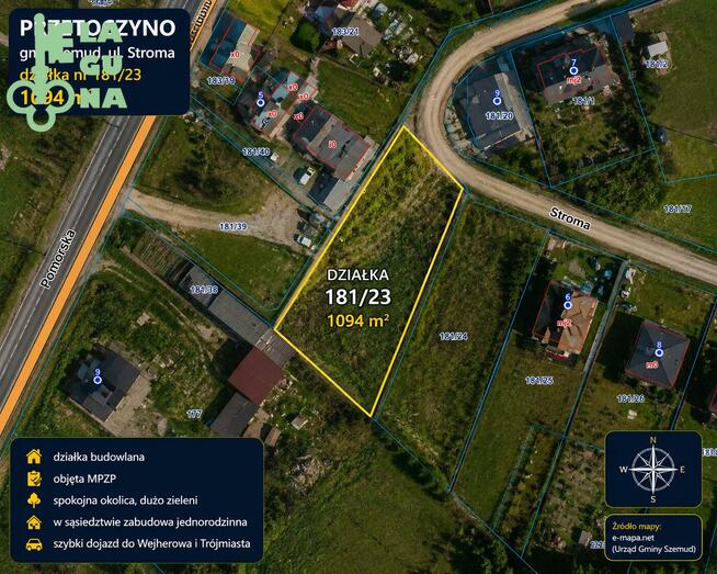 Działka budowlana Przetoczyno gm. Szemud, Stroma