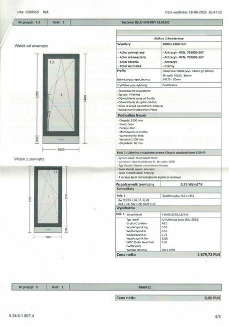 Zestaw balkonowy balkon + fest stałe szklenie Drutex