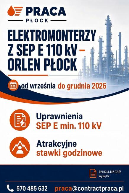Elektromonterzy (k/m) z uprawnieniami SEP E do 110 kV
