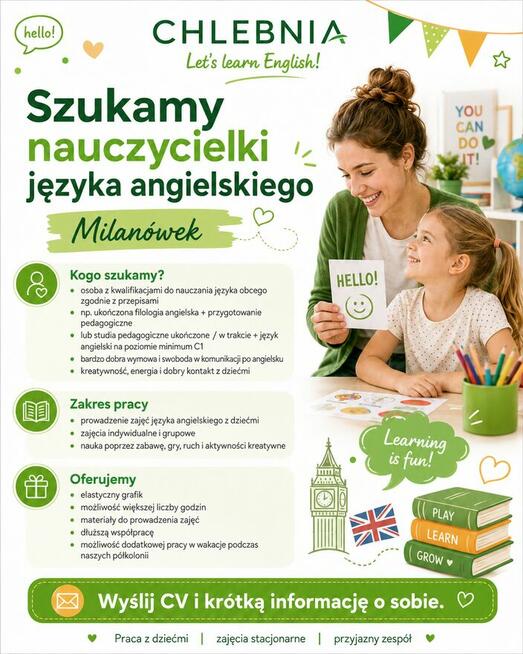 Szukamy nauczycielki języka angielskiego - Milanówek