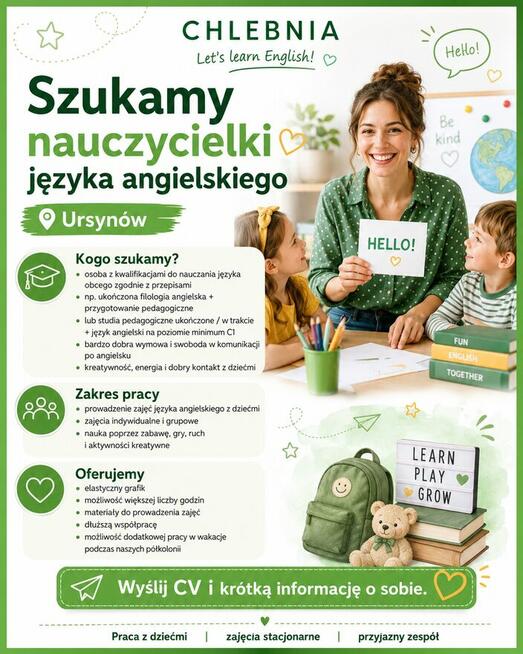 Szukamy nauczyciela/ki języka angielskiego - Ursynów