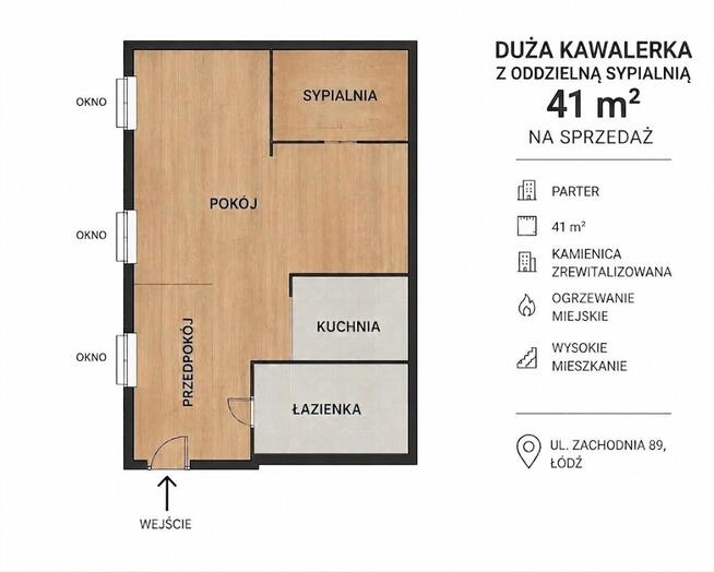 41 m² w centrum Łodzi | 2 pokoje | Po remoncie | Idealne pod