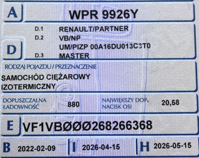 Renault Master Kamera SalonPL FV23% Chłodnia/Mroźnia -20°C Zanotti 230V 145KM