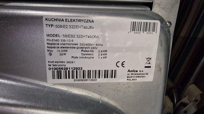 PRAWIE NOWA Kuchnia wolnostojąca Amica, indukcyjna, dostępna