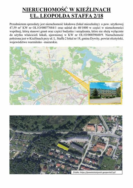 Syndyk sprzeda lokal mieszkalny w Kieźlinach ul. L. Staffa 2