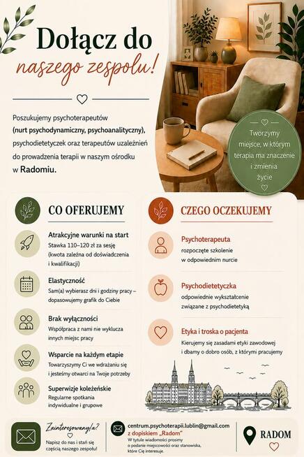 Szukam psychoterapeuty/ki do współpracy w ośrodku w Radomiu