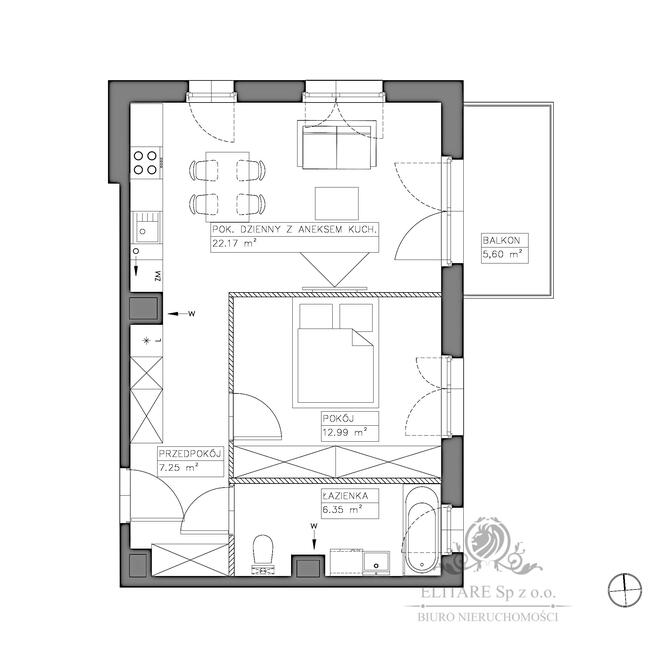 Mieszkanie 2 pokojowe 48,76m2 z balkonem, Jagodno/Iwiny