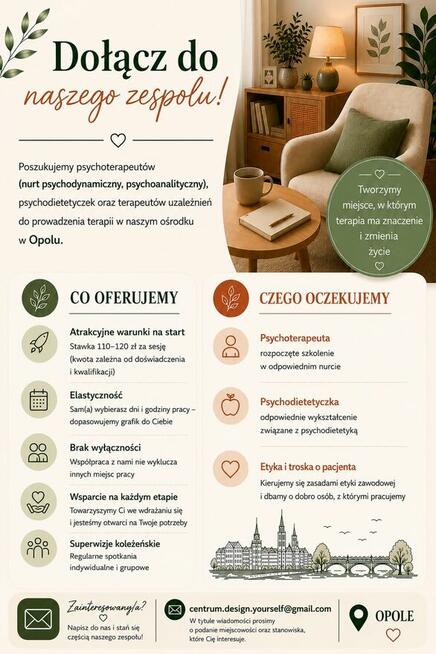 Szukam psychoterapeuty/ki do współpracy w ośrodku w Opolu