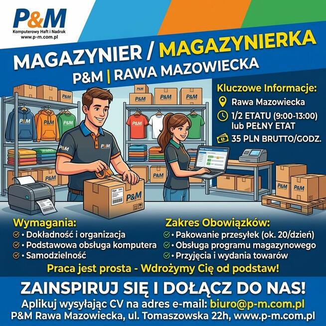 Magazynier Rawa Mazowiecka – możliwość 1/2 lub pełnego etatu