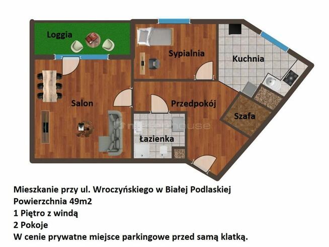 Bezczynszowe 49m2 - 1 piętro z windą + m. parking.
