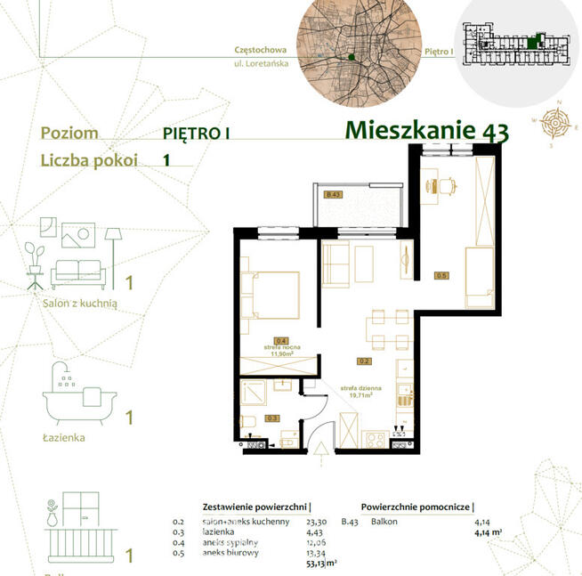 Mieszkanie M3 wykończone centrum Loretańska 53 m2