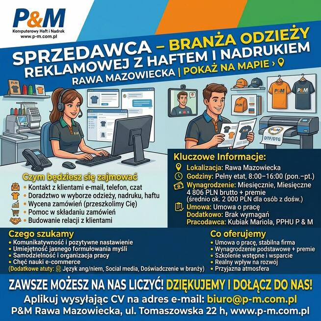 Sprzedawca – Branża Odzieży Reklamowej z Haftem i Nadrukiem