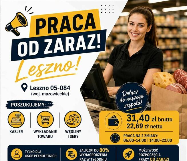 Kasjer / Wykładanie Towaru / Wędliny i Sery – Leszno (woj. m