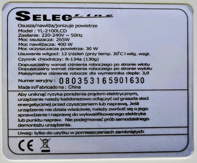 OSUSZACZ NAWILZACZ JONIZATOR OCZYSZCZACZ POWIETRZA YL-2100LC