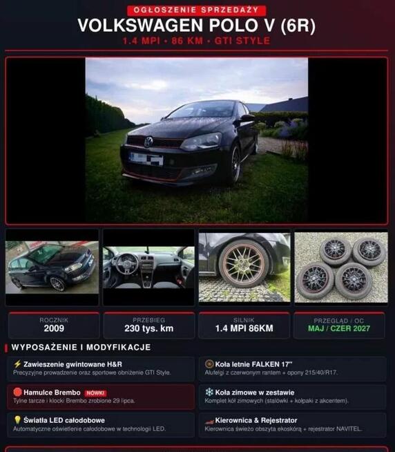 VW POLO V 6R 1.4 MPI 86KM GTI style