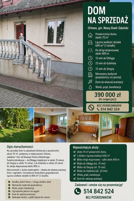 Sprzedam dom Orłowo gm. Nowy Dwór Gdański