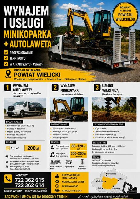 Autolaweta transport i usługi Minikoparaką
