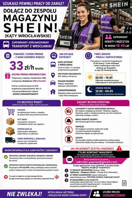 Pracownik Magazynu SHEIN – 33 zł/h brutto + super premie!