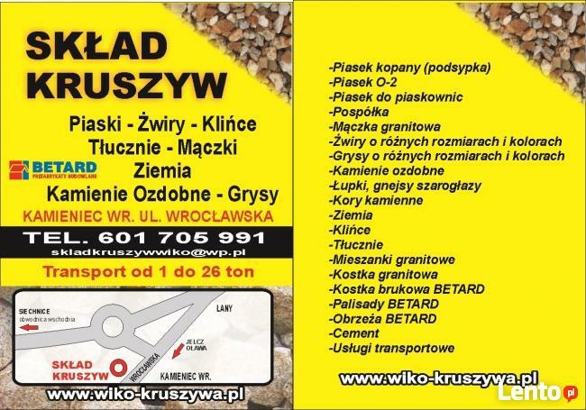 SKŁAD KRUSZYW KAMIENIEC WROCŁAWSKI ŻWIR OTOCZAK ZIEMIA GRYS