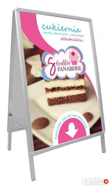 POTYKACZ, STOJAK REKLAMOWY - Aluminiowy, drewniany kredowy