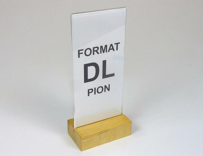 Stojak na menu / ulotki z plexi z drewnianą podstawką