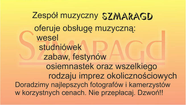 Zespół muzyczny SZMARAGD na wesele Zawiercie Olkusz Myszków