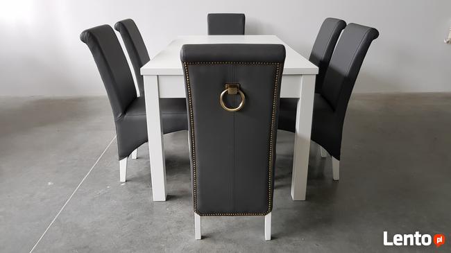 Krzesło krzesła nowe tapicerowane białe siwe z kołatką