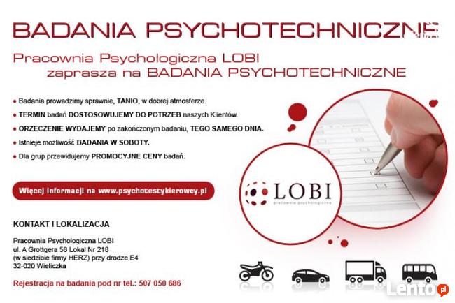 Badania psychologiczne kierowców Wieliczka 507050686