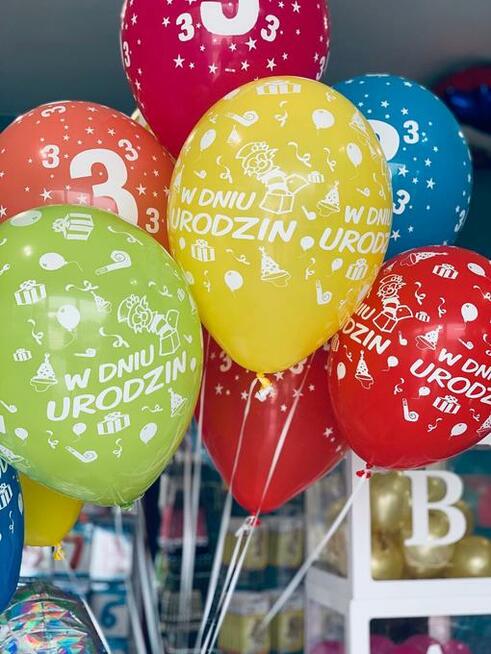 Balony z helem, hel w butlach, pudło z balonami, girlandy,