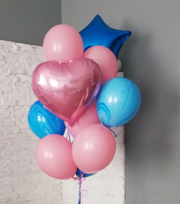 Balony z helem, hel w butlach, pudło z balonami, girlandy,