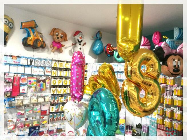 Balony z helem, hel w butlach, pudło z balonami, girlandy,