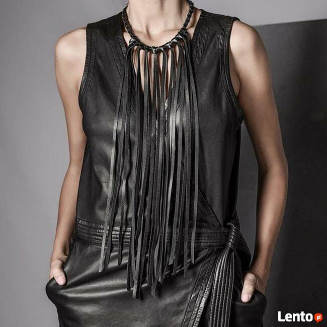 naszyjnik obroża skórzany skóra frędzle gotyk sex metal