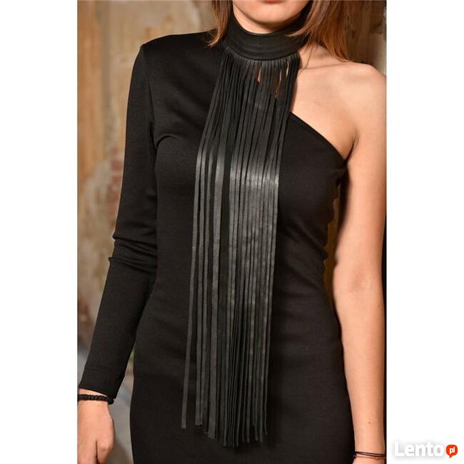 naszyjnik obroża skórzany skóra frędzle gotyk sex metal