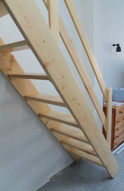 SCHODY sosnowe REGULOWANE 330x60cm z BARIERKĄ BALUSTRADĄ