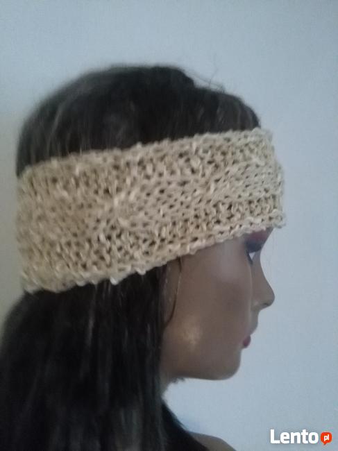 opaska handmade na głowę włosy uszy czapka biało siwa
