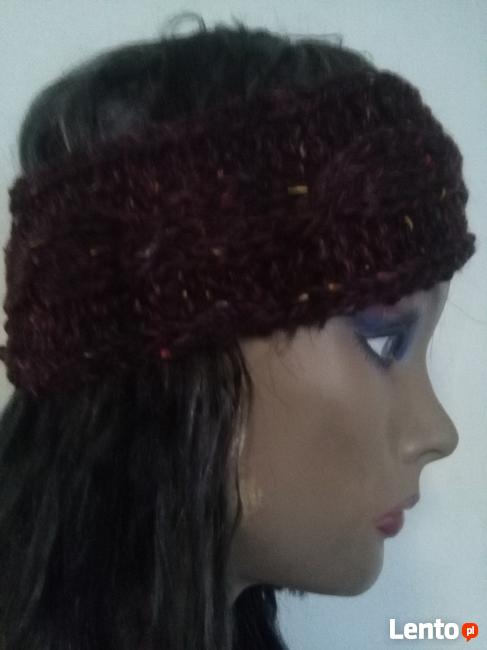 opaska handmade na głowę włosy uszy czapka brązy