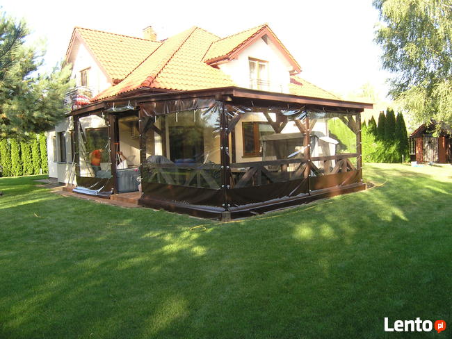 Zabudowa tarasu, altany, werandy z drewna, plandeki, folia