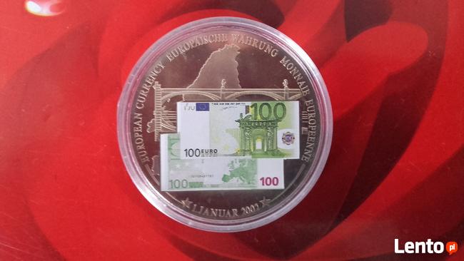 Pamiątkowa moneta 100 euro-medal. Przywitanie waluty euro