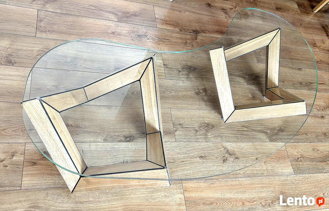 Stolik kawowy dębowy szklany CASHEW, szkło hartowane, stolik