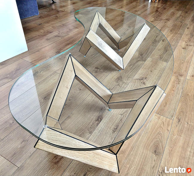 Stolik kawowy dębowy szklany CASHEW, szkło hartowane, stolik