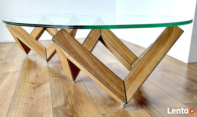 Stolik kawowy dębowy szklany CASHEW, szkło hartowane, stolik