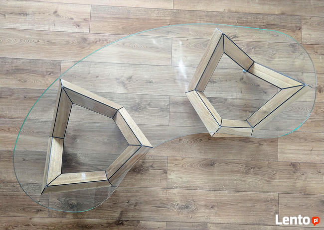 Stolik kawowy dębowy szklany CASHEW, szkło hartowane, stolik