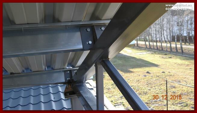 Wiata. Konstrukcja stalowa. Wiązary kratowe 11x16x3m.