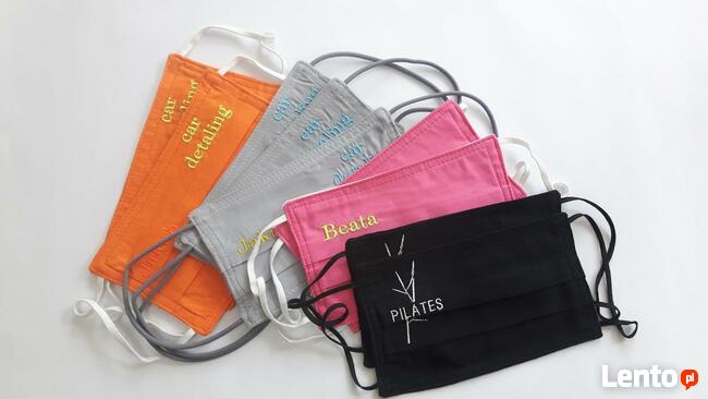 Maseczki z haftem HAFT logo Twój napis personalizowane baweł