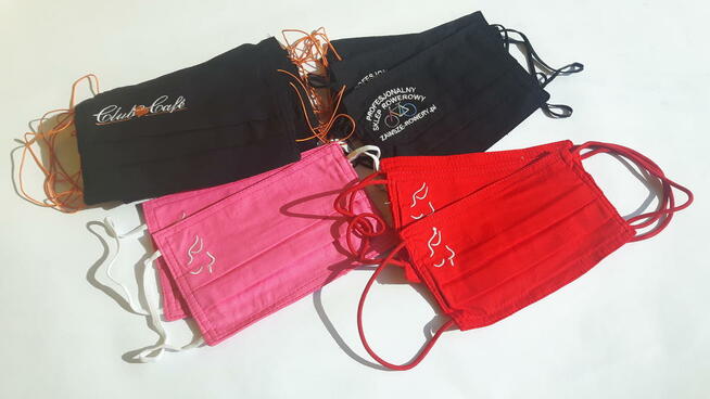 Maseczki z haftem HAFT logo Twój napis personalizowane baweł