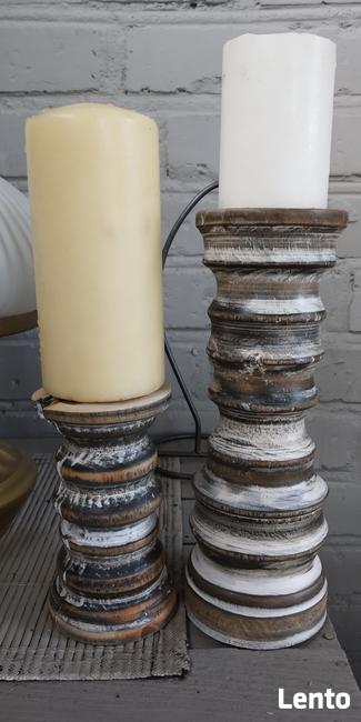 Świeczniki drewniane toczone ręcznie rustykalne vintage