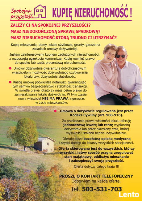 Kupię mieszkanie dom z lokatorami Dożywotnia Służebność