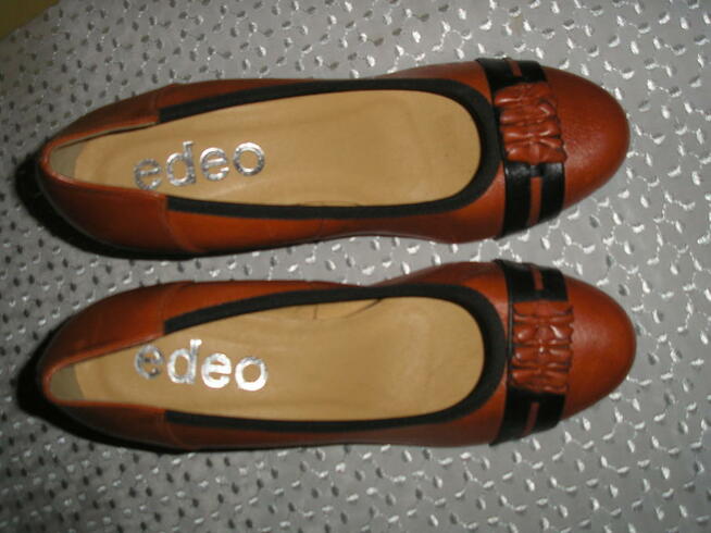 nowe czółenka-koturny edeo 40 26cm. skóra naturalna
