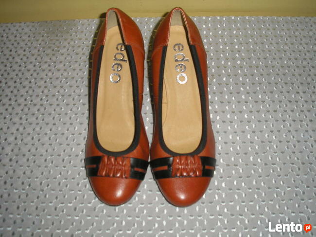 nowe czółenka-koturny edeo 40 26cm. skóra naturalna