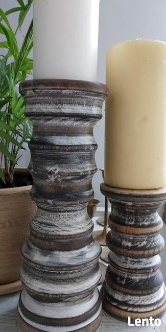 Świeczniki drewniane toczone ręcznie rustykalne vintage